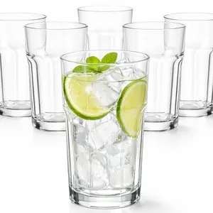 6pcs Elegant 11oz Clear Drinking Glasses Set Thick Bottom Water Glass Cups for Juice Iced Coffee Soda Cocktails Modern Highball Tumblers Lead-Free Durable Glassware for Home Kitchen Dining Party Daily Use