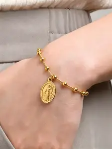 Stainless Steel Cross Pendant Necklace, Fashionable Oval Design, Casual Daily Wear Jewelry for Women, Versatile Hand Chain Accessory, Cross Bracelet