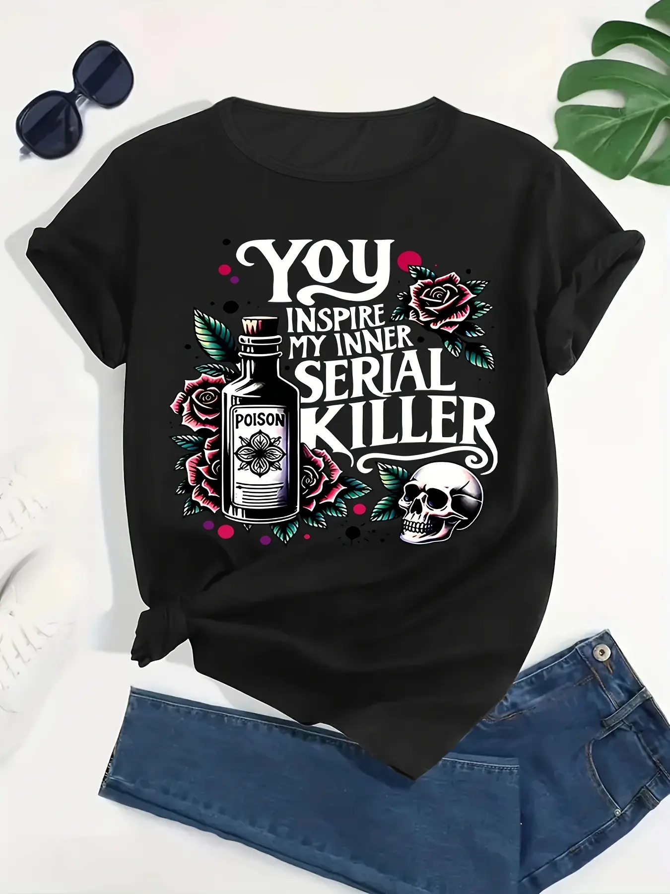 Unisex Plus Size _You Inspire My Serial Killer_ Sk unisex soft cotton short sleeve t shirt, vintage graphic casual tee for men women teens, perfect birthday holiday gift for camping travel gym daily street  wear