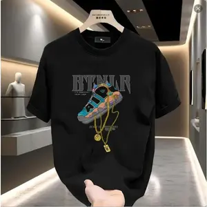 Fashion Sneakers Graphic T-shirt, Big Gold Chain Print, Unisex, Men's Short Sleeve Round Neck Street Style T-shirt Summer and Spring, Casual, Clothing, Youthful Vitality, Couple Style