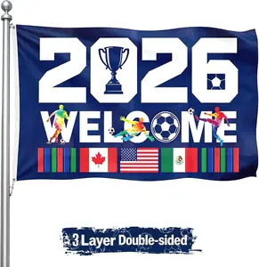 2026 World Soccer Cup Flag 3x5 Ft, USA Canada Mexico Host Country Banner, Fan Decorations for Indoor Outdoor Events