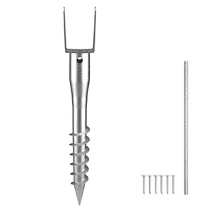VEVOR No Dig Ground Anchor, 1 Pack 3.94 x 2.76 x 27.56 in DIY Screw in Post Stake, Includes 6 Lag Bolts & a Rebar, U-Shape Heavy Duty Steel Post Holder, Great for Mailbox Posts and Fence Posts