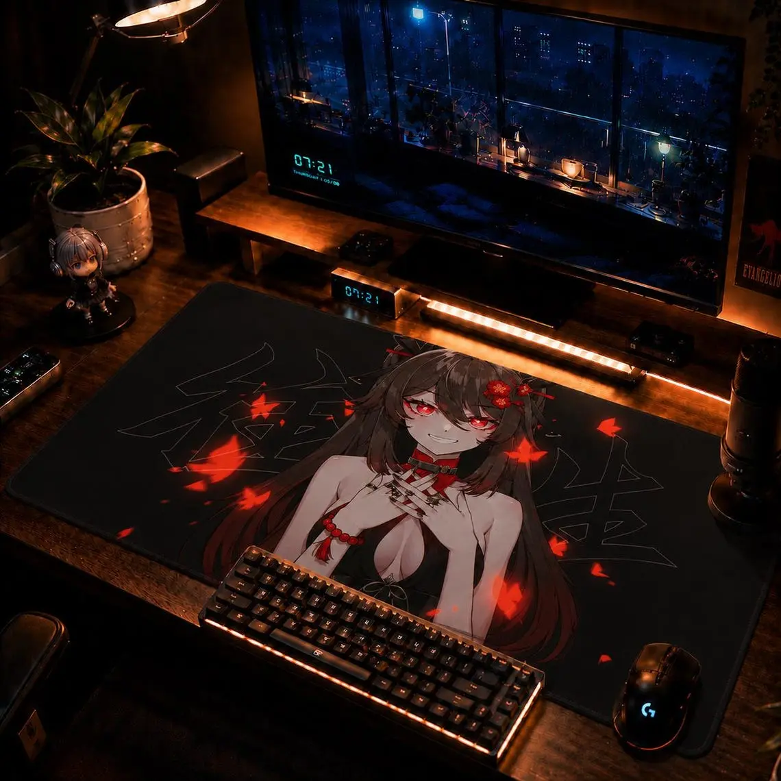 [Sale Up to 65% Off][Free Shipping] Hu Tao Genshin Impact Desk Mat, Dark Anime Gaming Mouse Pad, XL Keyboard Mat, Waifu Gamer Desk Accessory, Fantasy RPG Setup Decor