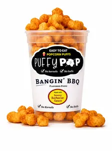 Bangin' BBQ (GF) Puffy Pop Popcorn Puffs - No Kernels, No Hulls - Easy to Eat Snack