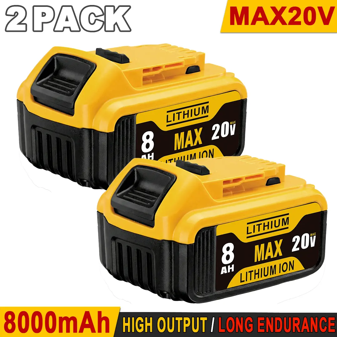 2-Pack 8.0Ah Lithium Battery Replacement for Dewalt 20V Battery Lithium-ion MAX DCB200/DCD/DCF/DCG/DCS Series dewalt batteries