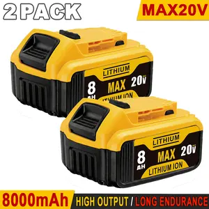2-Pack 8.0Ah Lithium Battery Replacement for Dewalt 20V Battery Lithium-ion MAX DCB200/DCD/DCF/DCG/DCS Series dewalt batteries