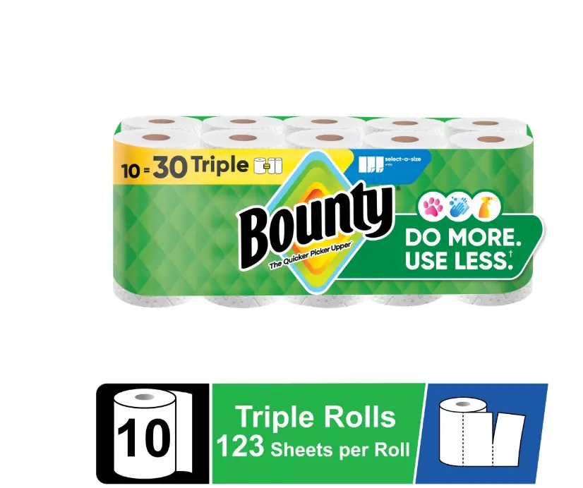 Bounty Paper Towels Select-A-Size White, 10 Triple Rolls, 123 Sheets Per Roll