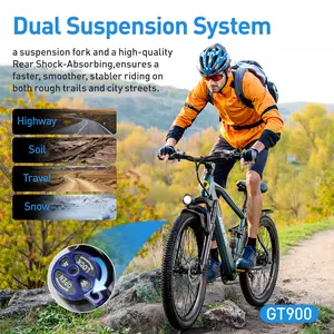 Aarisk electric bike 26-in, GT900, 48V13Ah, peak power 748W, lithium battery, dual suspension, removable tires, maximum range 40 miles, 13 speeds, LED lights, display and NPC unlocking, dual disc brakes