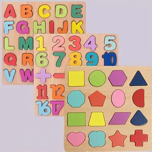 3-Pack Wooden Peg Puzzles for Toddlers - Alphabet, Numbers & Shapes Montessori Educational Toys for Kids Ages 3+, Fine Motor Skill Development