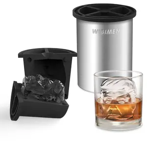 WIBIMEN Unique Face Ice Mold – Stainless Steel Ice Ball Maker for Whiskey & Party Drinks Home Bar Accessories Utensils Silicone