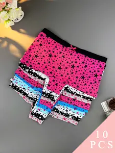 10 Pcs/Lot Boyshorts Halloween Women Print Stars Underwear Panties Briefs Cotton Short Ladies Panty Female Intimates(6 Color Random Delivery)