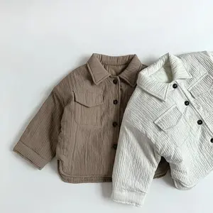 Winter New Children Lapel Shirts Coat Plus Velvet Thick Boys Girls Cotton Padded Jacket Solid Baby Warm Tops Kids Clothes