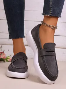 Women's New //coffee /dark /jeans Blue French Casual Commuter Velvet Thick Sole Loafers, Slip-On, Comfortable Spring/autumn Shoes