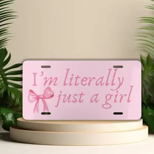 Coquette Car Decor, I'm Literally Just a Girl License Plate, Cute Car Accessories for Teen Girl, Pink Bow Front License Plate, Soft Girl Era