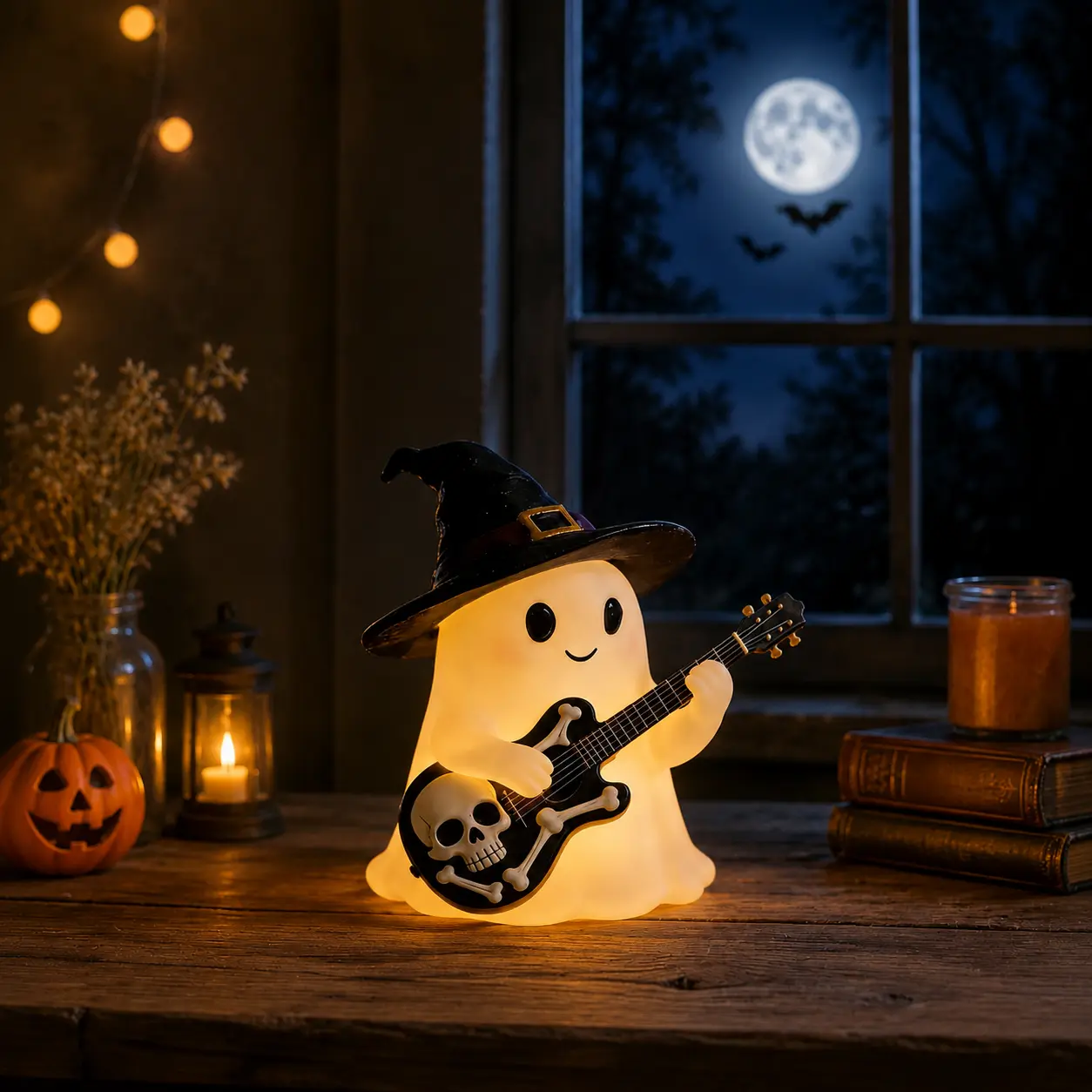 Halloween USB ghost guitar-playing night light, cute reading desk decoration item, decorative accessory for the table.