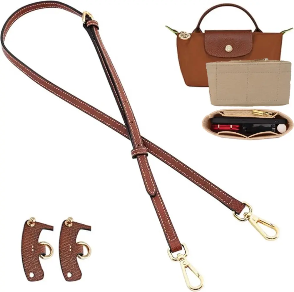 Cognac PU Leather Strap & Felt Liner Set, Adjustable Crossbody Shoulder Strap with Buckle, All-in-One Modification Accessories, Perfect for Le Pliage Mini Bag, Durable Replacement Strap, Practical Bag Upgrade Kit for Daily Use