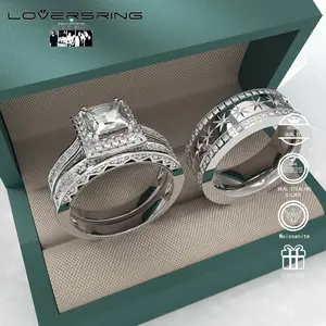 Wedding Ring Sets His And Hers Promise Ring Wedding Ring Sets His And Hers Couples Women 925 Sterling Silver Square Cut Moissanite Man titanium Wedding Band