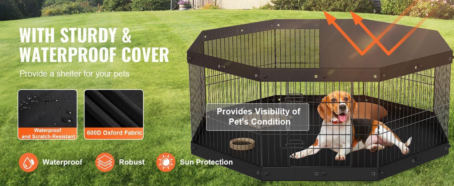 VEVOR Dog Playpen, TikTokShopBlackFriday, 8 Panels Foldable Metal Dog Exercise Pen with Top Cover and Bottom Pad, 24" H Pet Fence Puppy Crate Kennel, Indoor Outdoor Dog Pen for Small Medium Pets, for Camping, Yard