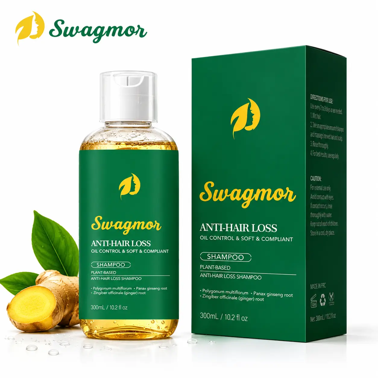 Swagmor Shampoo, Polygonum Multiflorum Ginseng & Ginger Plant Extract Shampoo, Oil Control, Soft Smooth Volumizing Shampoo for Thinning Hair