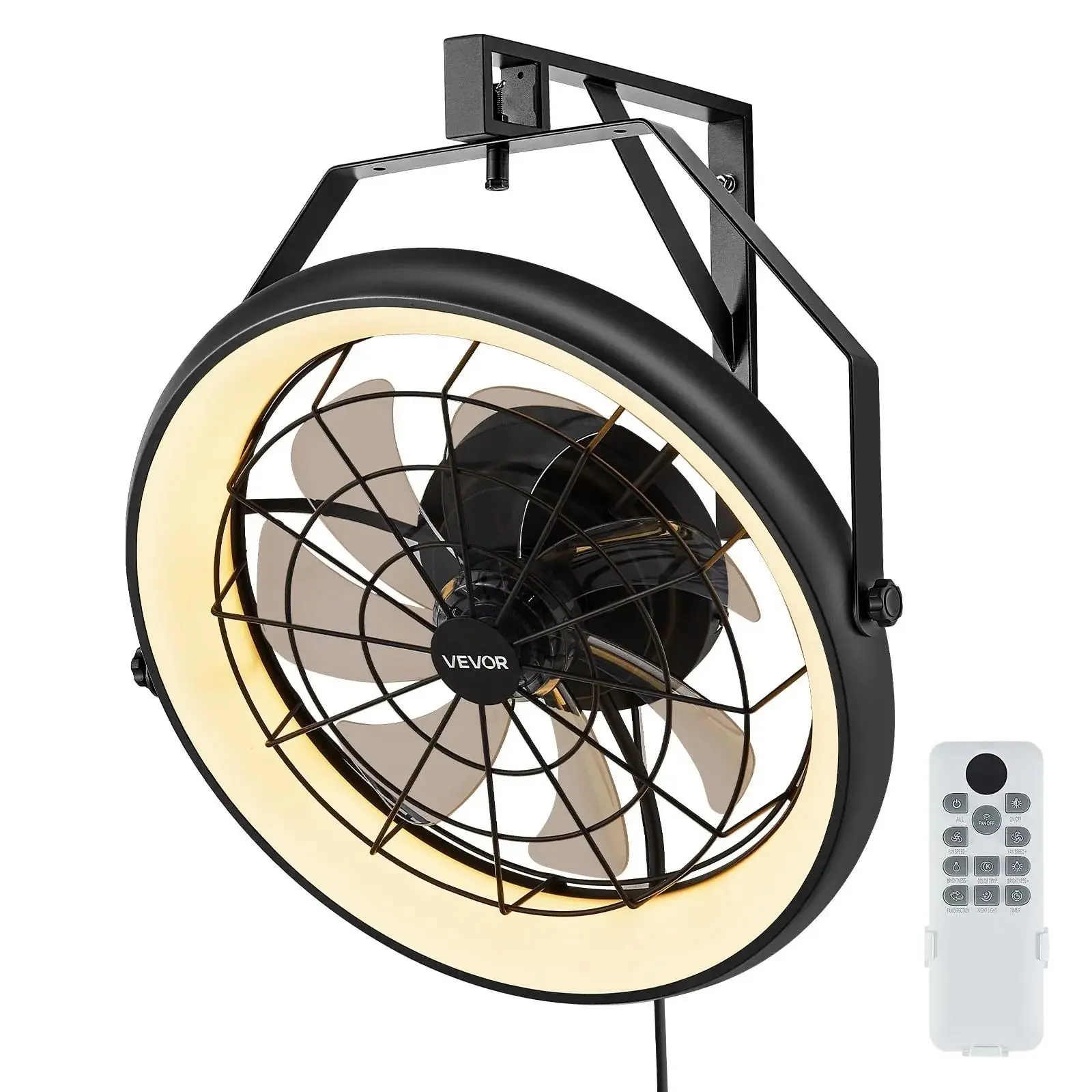 【summerfinds】VEVOR 22 Inch Wall Mounted Fan with Light Remote 6 Speed for Patio Workshop, Ventilation Fan, Powered Wall-Mounted Fans
