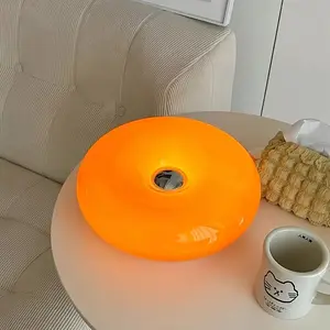 Nordic LED Donut Table Lamp, Indoor Ambiance Light, Rechargeable Touch Switch Three-Color Adjustable, Modern Cute Desk Lamp for Living Room Bedroom