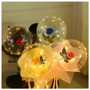 LED Luminous Balloon Rose Bouquet Transparent Bobo Ball Rose Valentines Day Gift Birthday Party Wedding Decoration Balloons #6 Flower Light