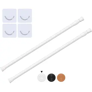 2 Pcs White Small 12 to 20 Inch Adjustable No Drilling Tension Rod Mini Curtain Closet Spring Rod for Windows Cupboard Kitchen Cabinets Refrigerator