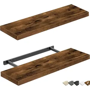 Floating Wall Shelves 24 inches Set of 2, 24x9 inch Wall Mounted Rustic Brown Shelf for Farmhouse Bathroom Bedroom Kitchen Living Room Decor (008-60BN)