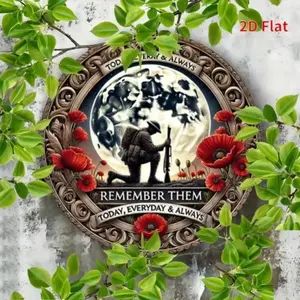 Aluminum Memorial Soldier Silhouette Plaque with Sunset Poppy Wall Decor for Home Bar Garage Coffee Shop