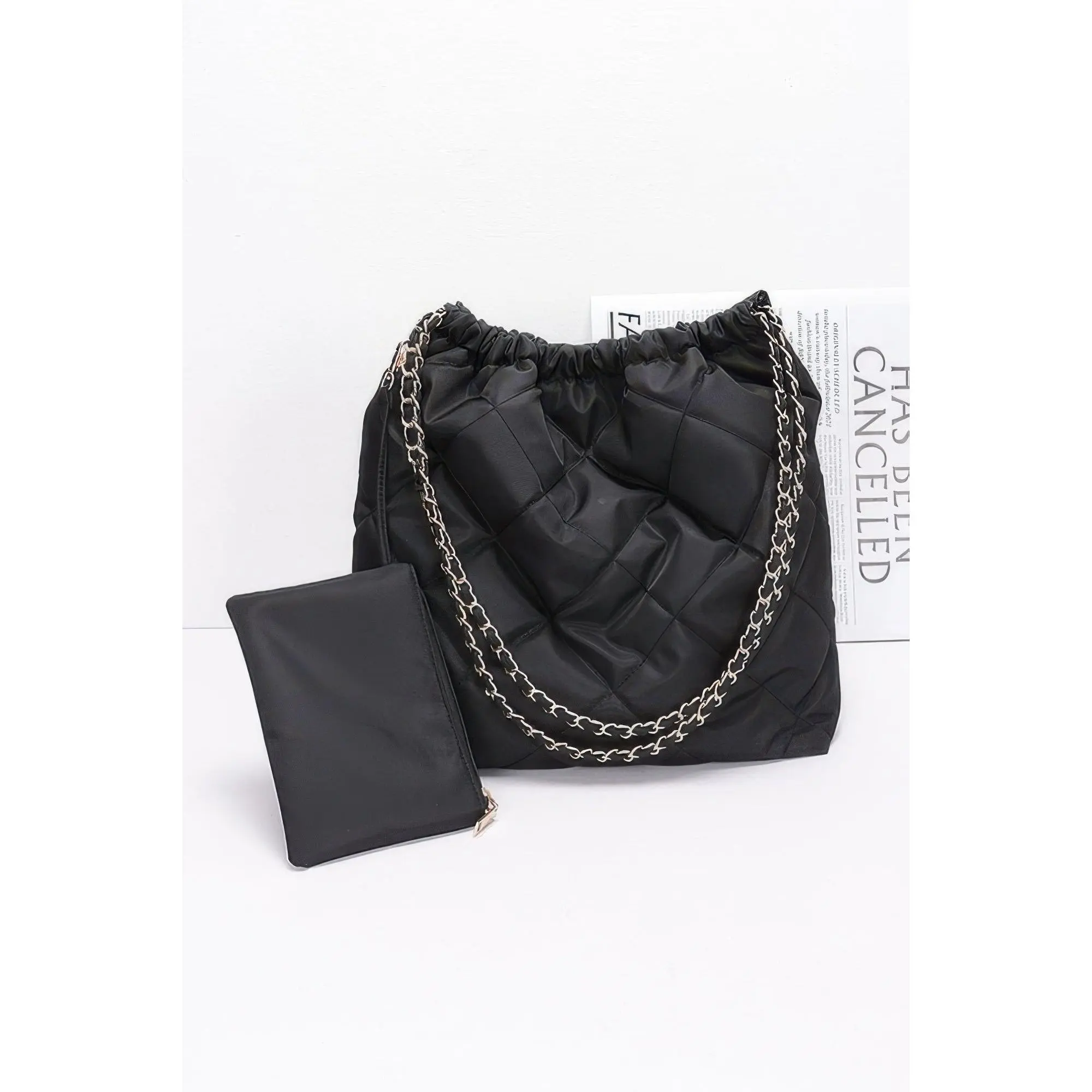 Quilted Padding Nylon Metal Chain Shoulder Bag