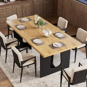 Garvee Long Dining Table for 6-8, 71in Modern Rectangular Kitchen Table with Large Tabletop & Heavy Duty Pedestal Legs, Dinner Table for Kitchen, Apartment, Home - Natural