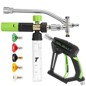 Tool Daily Short Pressure Washer Gun with Mini Foam Cannon, Dual Connector Accessory, 5 Power Washer Nozzle Tips, 1/4 Inch Quick Connect