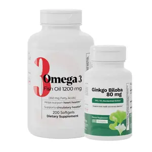 Omega-3 Fish Oil 1200 mg & Ginkgo Biloba 80 mg Bundle for Brain Health Memory Focus and Cognitive Support Supplements - Healthcare, Fitness