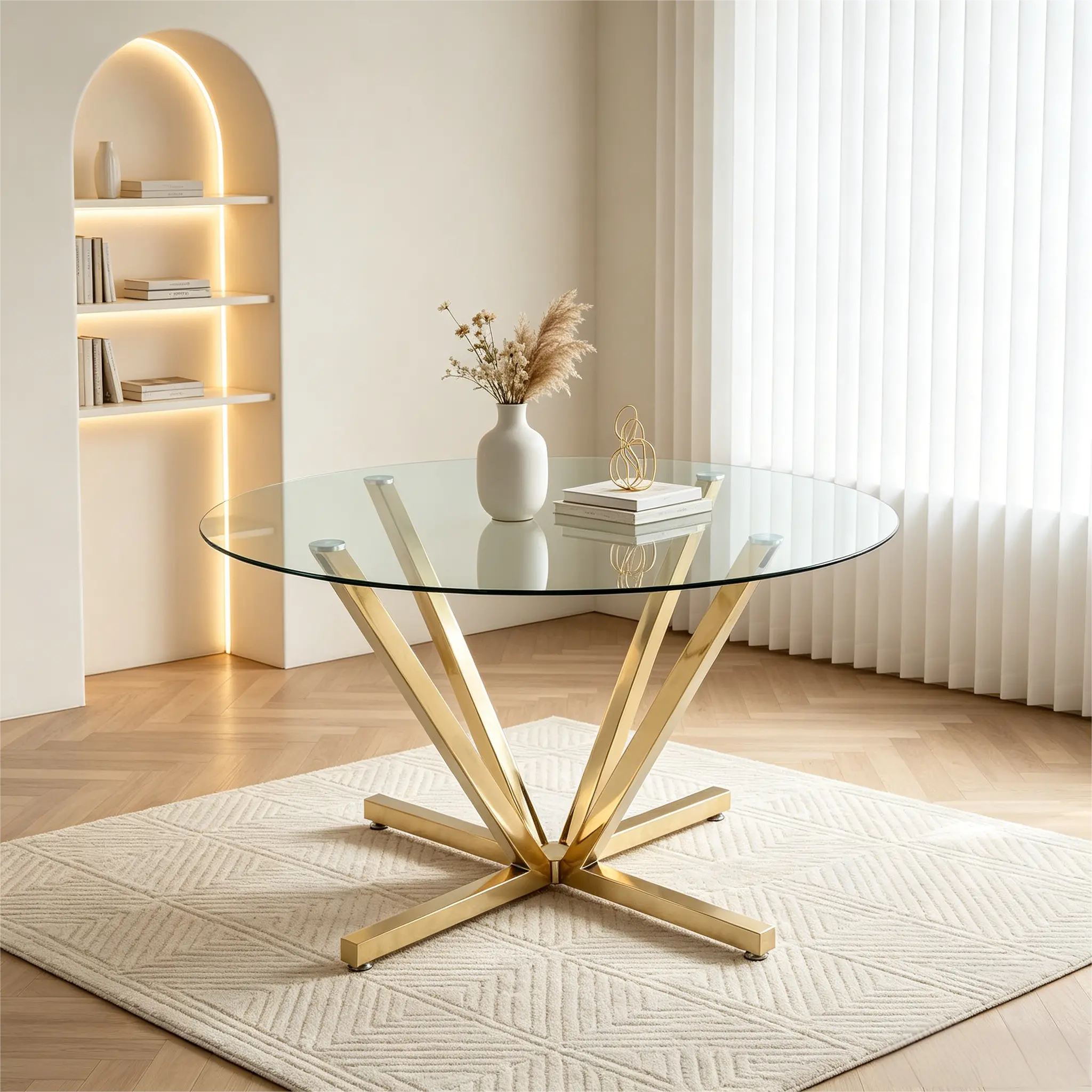 Modern 45.27in Compact Circle Dining Room Table - Tempered Glass Top, Glass Metal Build, Adjustable Legs, Wobble-free Base, 4-6 Seats, Easy Setup, Fits Small Spaces, Ideal for Family Dinners & All Color Decors, Dining Room Tables