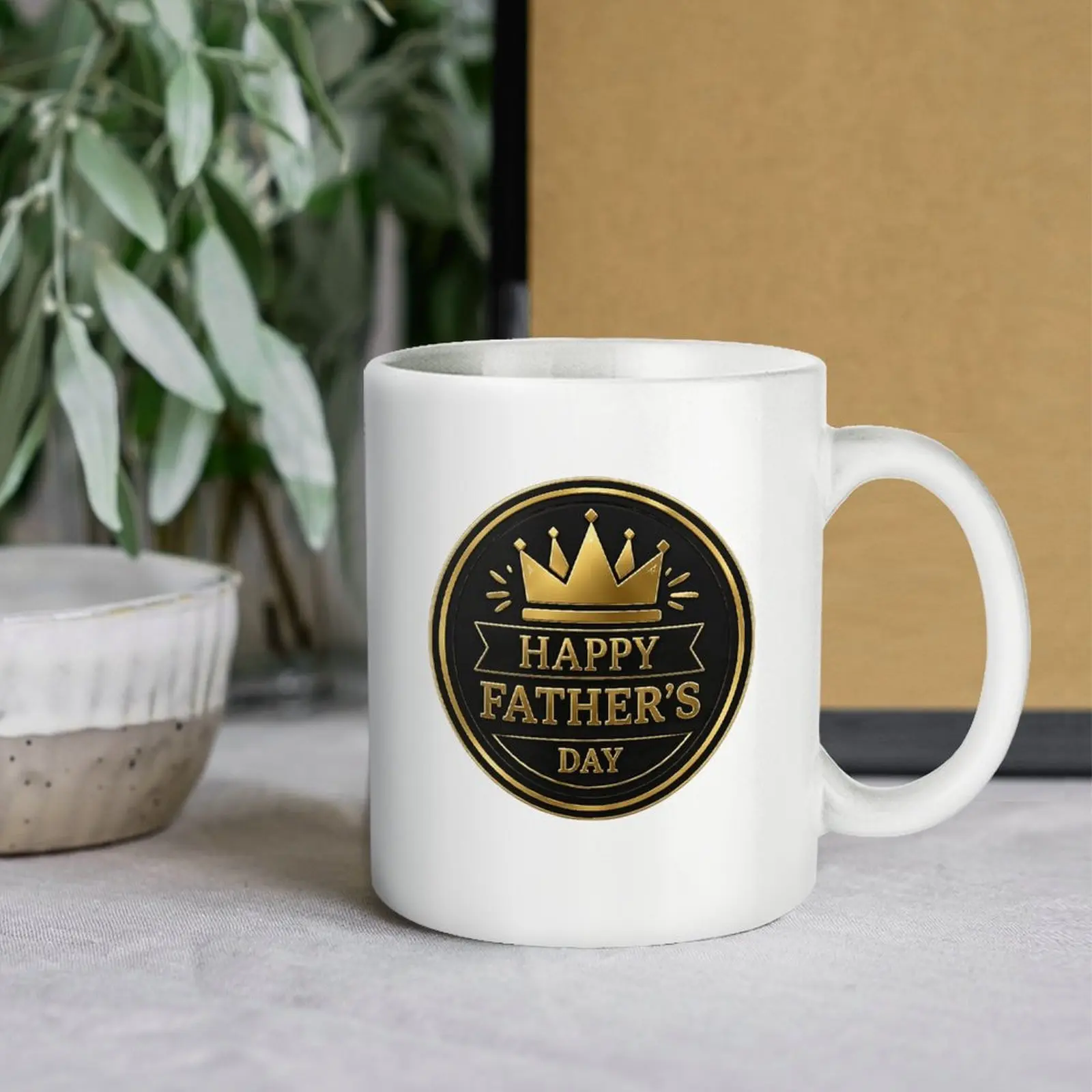 Luxury Black & Gold Crown Design Ceramic Mug - 0-500ml Stylish Modern Washable Coffee Cup, Father's Day Print Mugs for Dad & Husband, Birthday Kitchenware Drinkware