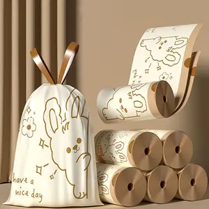 Kitchen Trash Bags with Cute Rabbit Print and Drawstring, Anti-Tear Small Bathroom Garbage Bags, Large Handle Bags for Home/office, 60 Pack, Sturdy Trash Bags