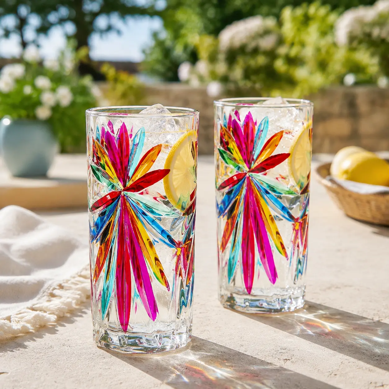 Crystal Highball Glasses, Hand-drawn Glass Cups, 12.2oz Transparent Glasses Hand-Painted, Vintage Drinking Glassware for Soda, Tea, Water, And Parties, Kitchen Glassware, Best for Christmas, Perfect for Thanksgiving Drinkware