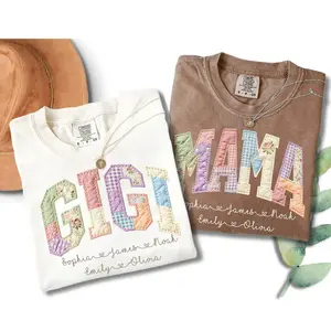 Comfort Colors Mama Gigi Nana Mimi Patchwork Shirt, Vintage Quilt Style Graphic Tee, Mothers Day Gift, Cute Trendy Shirt for Women