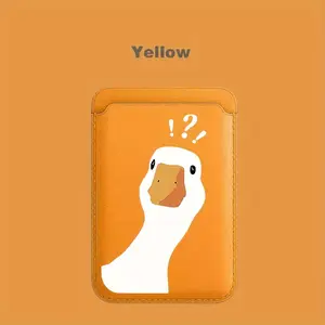 1pc Cartoon Duck Faux Leather Magnetic Card Holder Wallet for iPhone, Secure Wallet Case Accessory Durable Smartphone