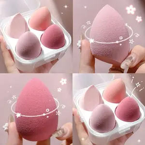 Professional Makeup Sponge Set with Storage Box, 4pcs Multifunctional Foundation Sponges, Blender Sponge, Washable Reusable Cosmetic Tools