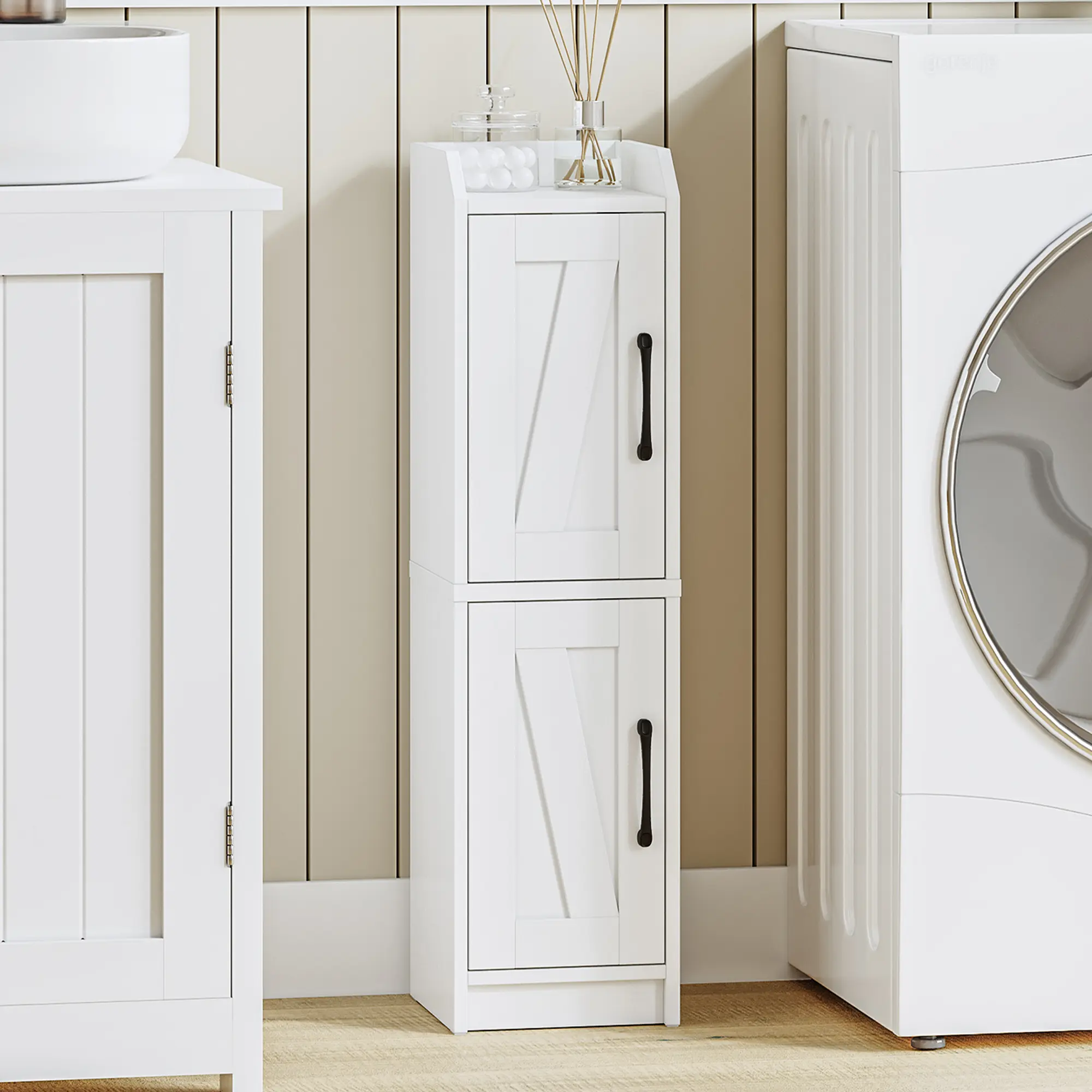 Hzuaneri Bathroom Storage Cabinet, Small Corner Floor Cabinet with Door and Shelves, Narrow Bathroom Organizer and Paper Storage with Adjustable Shelves, for Small Spaces