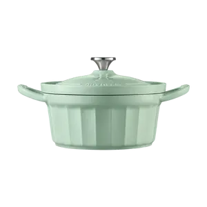 BUYDEEM 24cm Cast Iron Dutch Oven - Enameled, Versatile for Stewing, Braising, Baking, Lock-in Moisture, Insulated, Shallow Green P131/A1