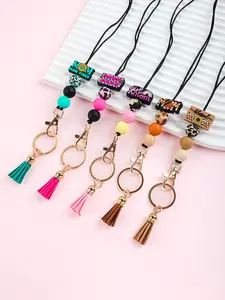 Silicone Beaded Lanyard Tassel Key Chain, Mom-Themed Design, Retro Bohemian Style, Adjustable & Durable, Ideal Gift for Moms/girls