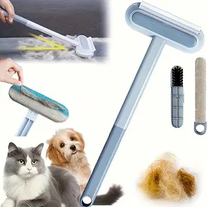 Upgraded Reusable Pet Hair Remover Brush – Extra-Long Handle Lint Cleaner for Dog & Cat Hair, Washable Multi-Surface Tool for Furniture, Bedding, Clothes & Car Interiors