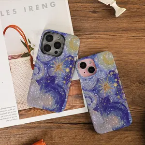 Shining Purple Starry Sky Hard Phone Case Tough Polycarbonate TPU Lining Impact Resistant Shock Dispersion for iPhone Samsung Google Pixel