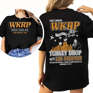 [Clearance] First Annual WKRP Turkey Drop Thanksgiving Shirt, Les Nessman Funny Thanksgiving T-Shirt