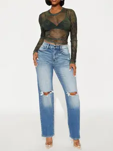 Serena Ripped Straight Leg Jeans - Medium Wash
