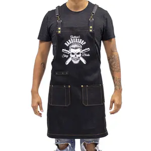 Barbershop Graphic & Stylist Apron – Dark Wash Denim in Unisex Fit Barbershop Graphic & Stylist Apron – Dark Wash Denim in Unisex Fit