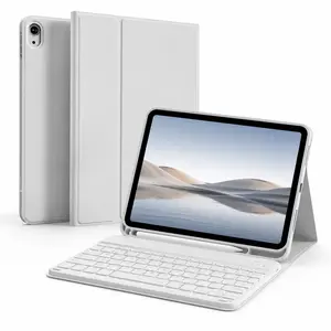 White Keyboard Case for iPad 10th Gen 10.9 inch and iPad A16 10.9 inch, Magnetic Detachable Bluetooth Keyboard, Folio Stand Cover with Pencil Holder, Slim Protective Tablet Case for Work Study Travel Daily Use