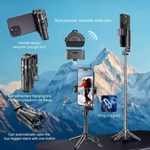 3-in-1 Magnetic Selfie Stick Tripod with Wireless Remote, Portable Phone Grip Stand, Retractable Extendable Holder for Photography, Vlogging & Live Streaming